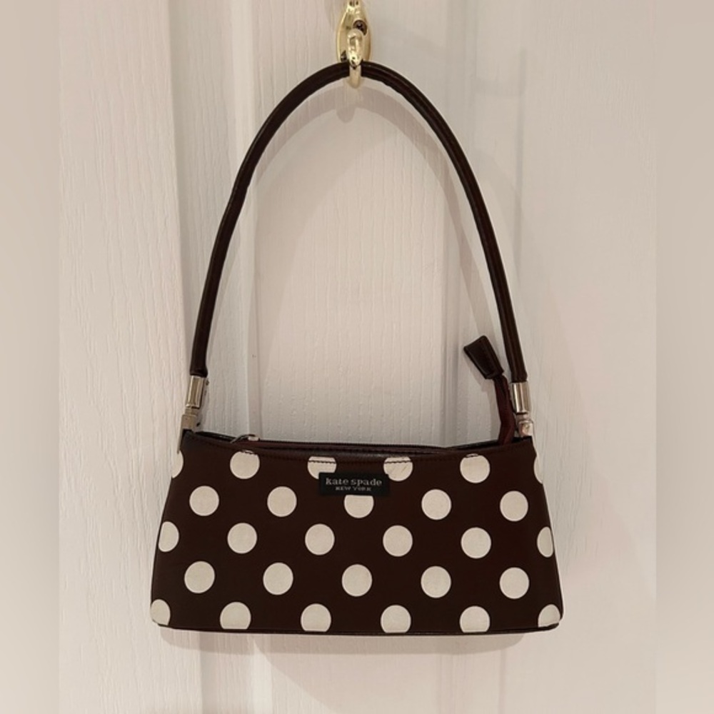 Rare KATE SPADE NEW YORK Brown with White Polka Dot Women Small Handbag